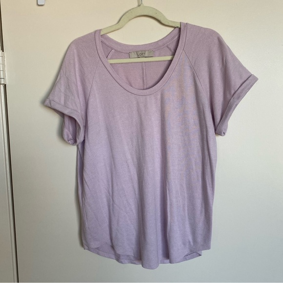 Loft Womens Knitted T Shirt Top Round Neck Short Sleeves Light Purple - Picture 1 of 3